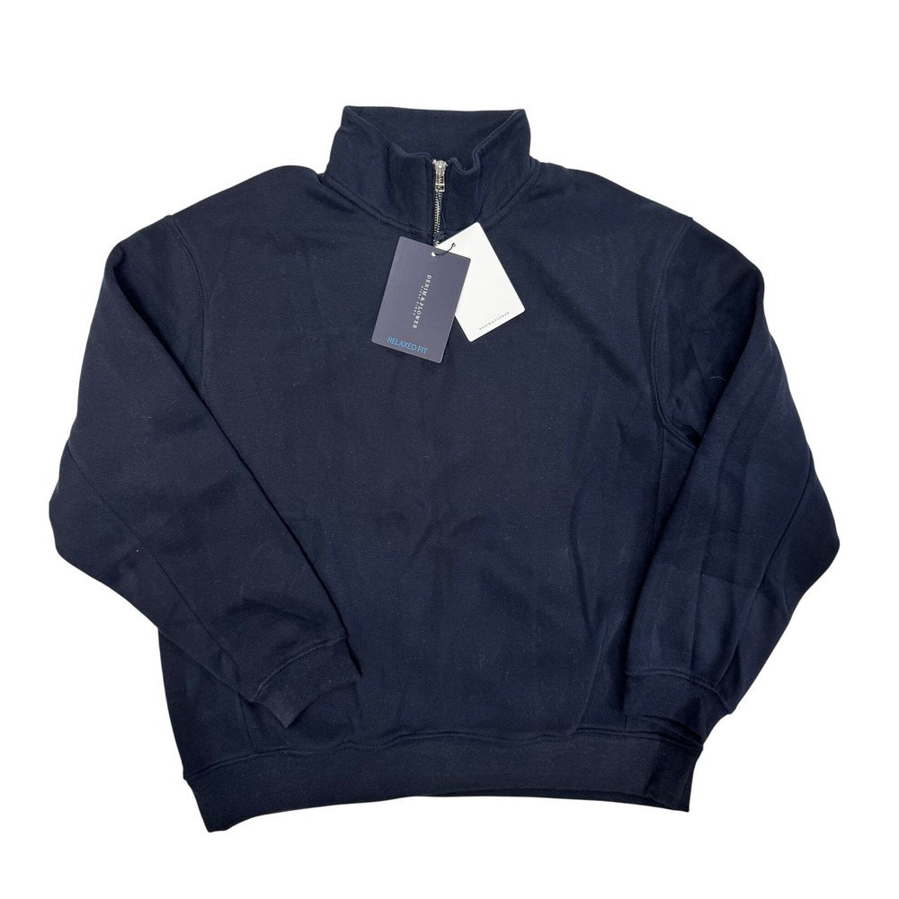 Denim & Flower Ricky Singh Navy Blue Quarter Zip Fleece Pullover Relaxed Fit L